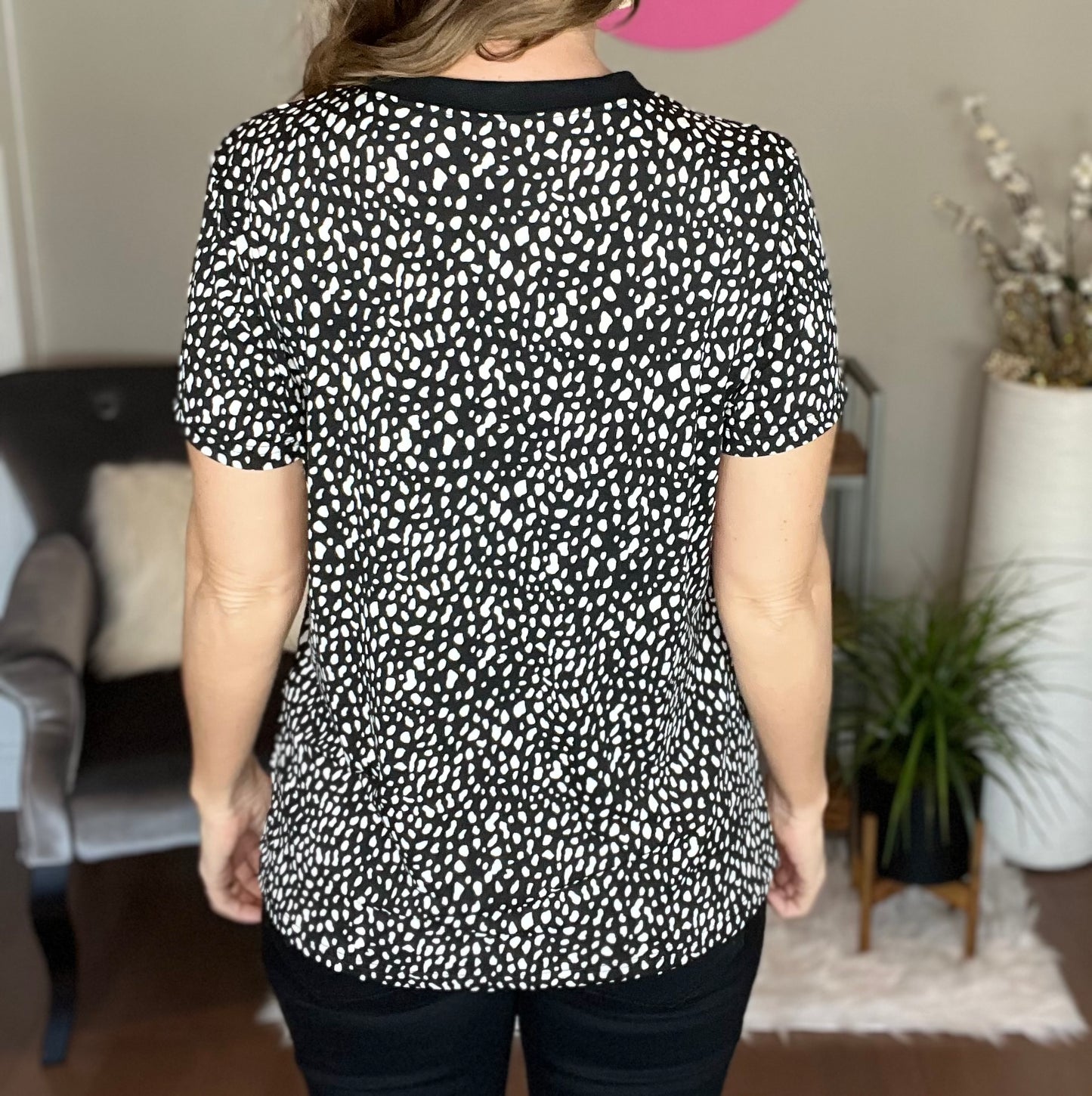Black Cheetah Print O-neck Short Sleeve T Shirt
