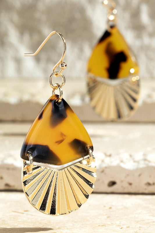TORTOISE Acetate and Metal Tear Drop Earrings