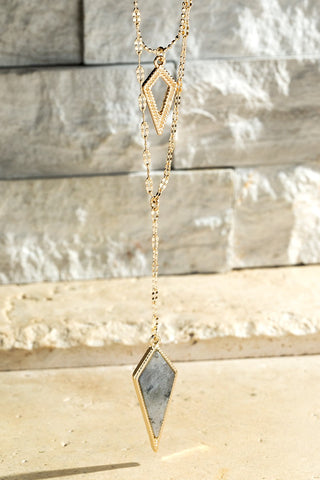 LABRADORITE GREY Semi-Precious Stone Diamond Layered Necklace