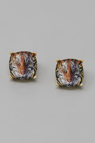 Tiger Faceted Glass Stud Earrings