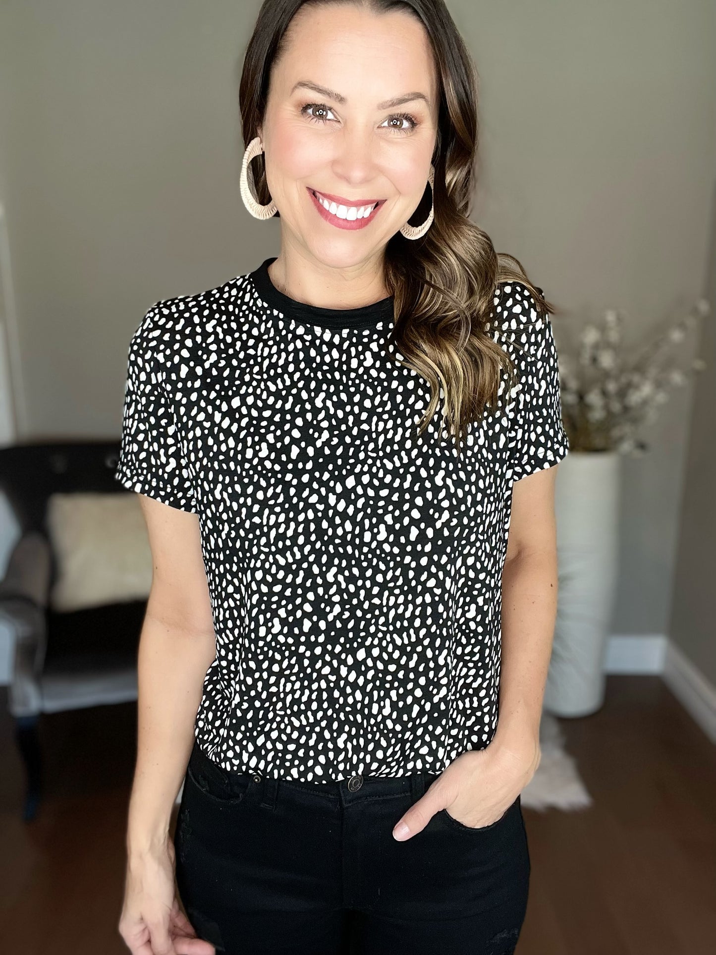 Black Cheetah Print O-neck Short Sleeve T Shirt