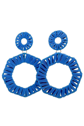 Blue Octagon Raffia Earrings