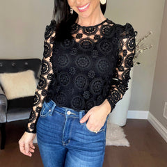 Black Scalloped Sheer Lace Crop Top