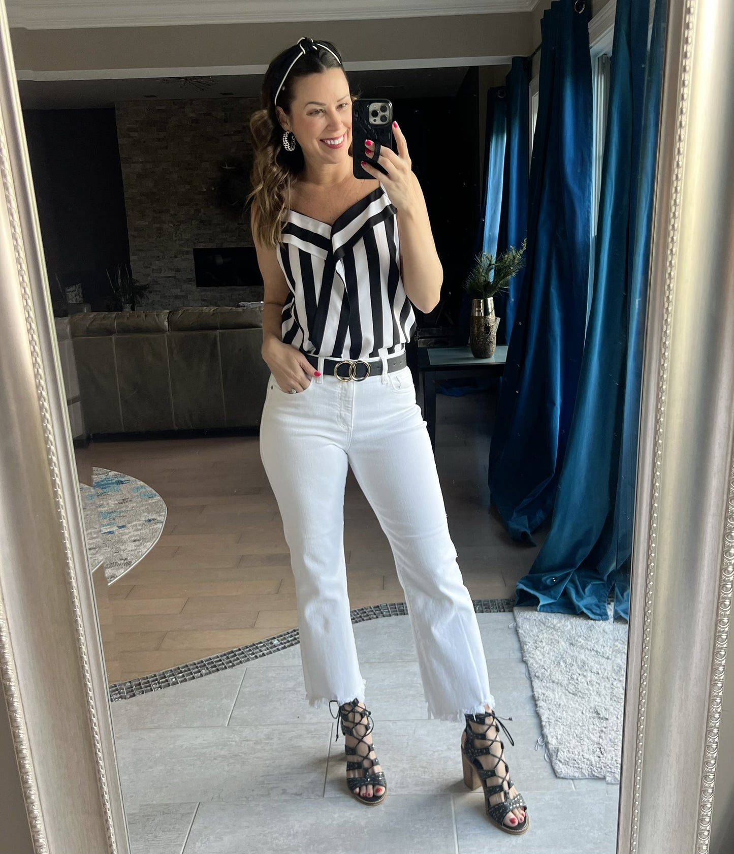 Black and White Stripe Print Cami Top