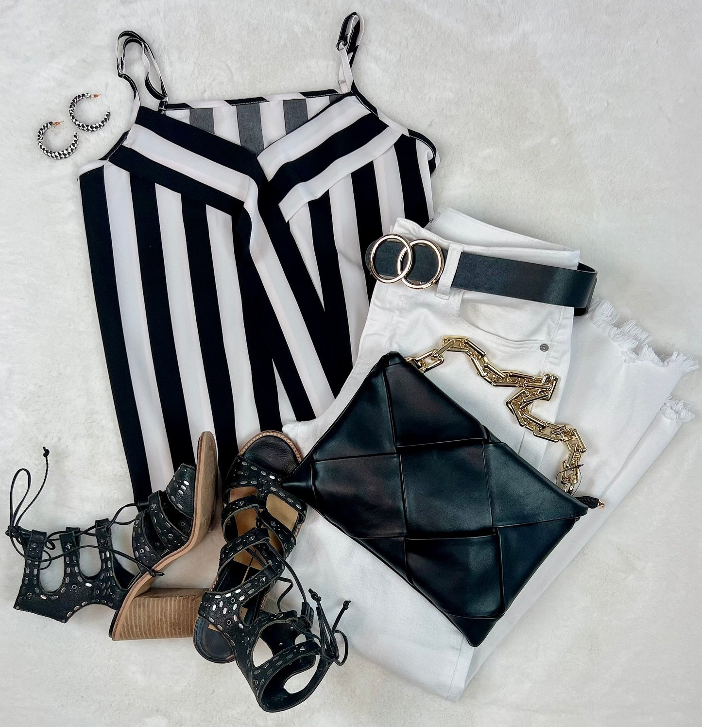 Black and White Stripe Print Cami Top