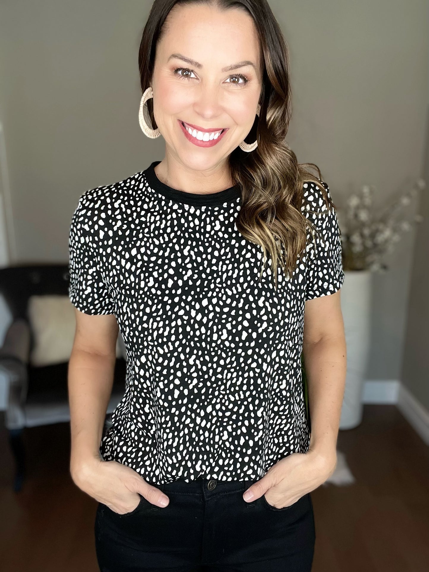 Black Cheetah Print O-neck Short Sleeve T Shirt