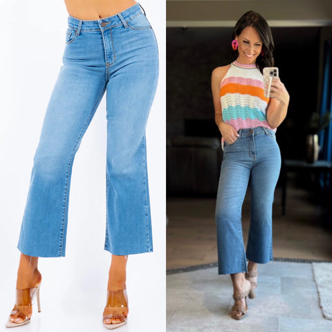 Light Stone Bleach MID-RISE LOOSE WIDE-LEG CROPPED JEANS (Doorbuster, final sale)