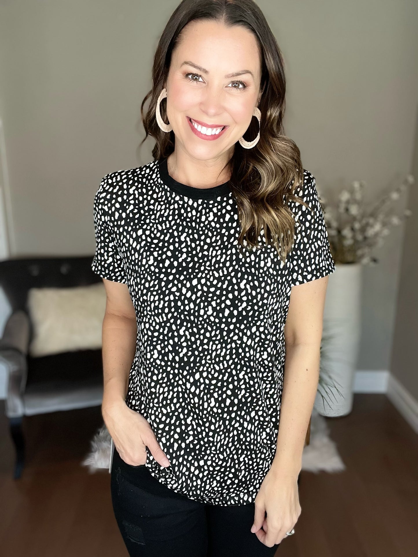 Black Cheetah Print O-neck Short Sleeve T Shirt