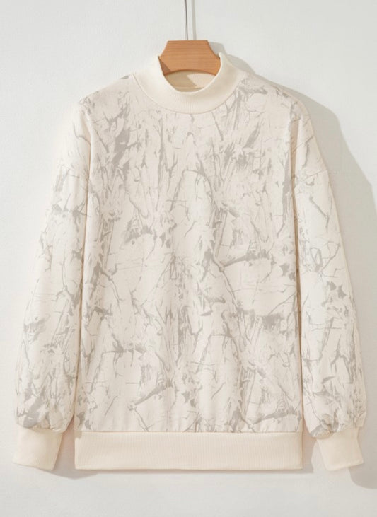 Beige Camo Mock Neck Baggy Sweatshirt