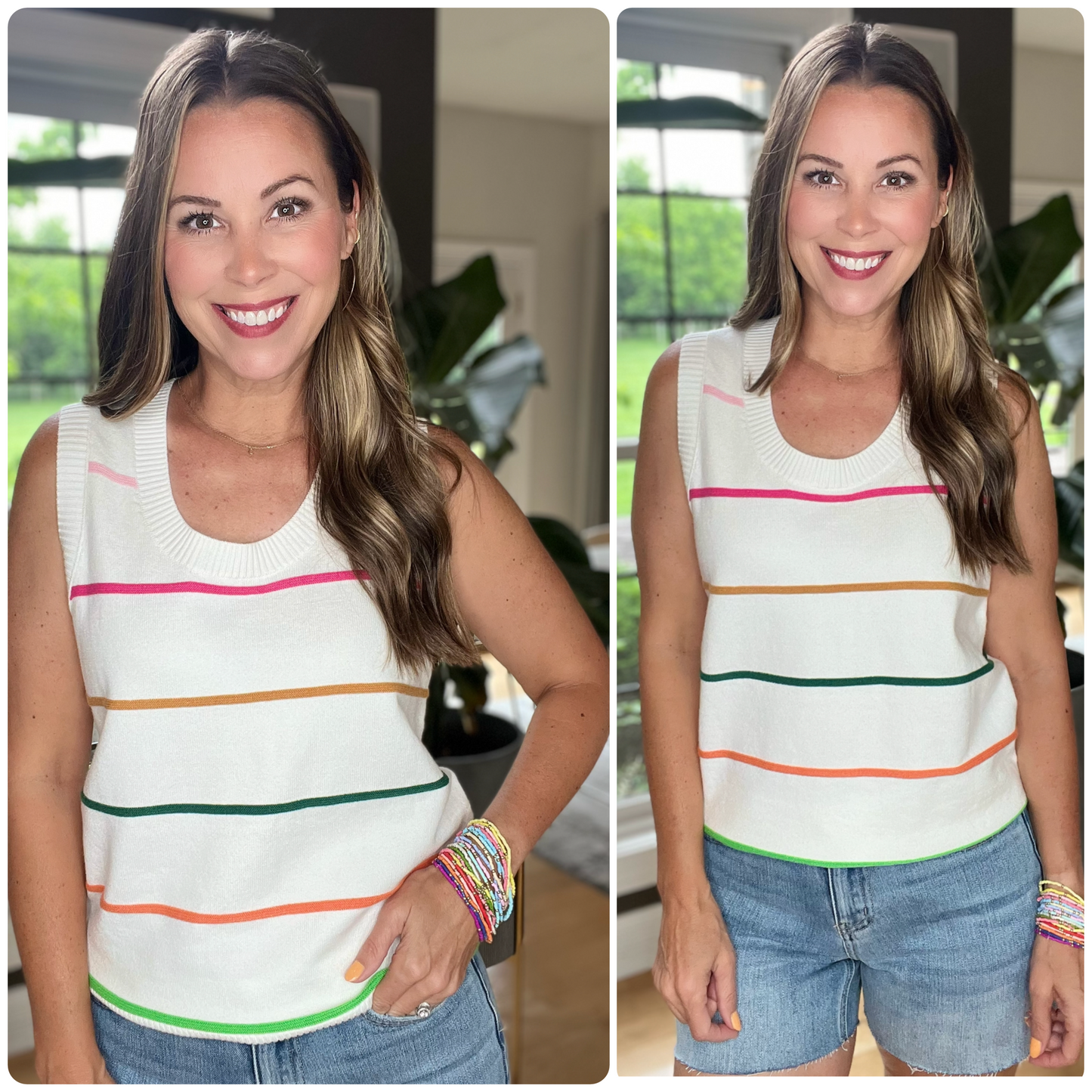 Multicolor Stripe Round Neck Knitted Sweater Tank
