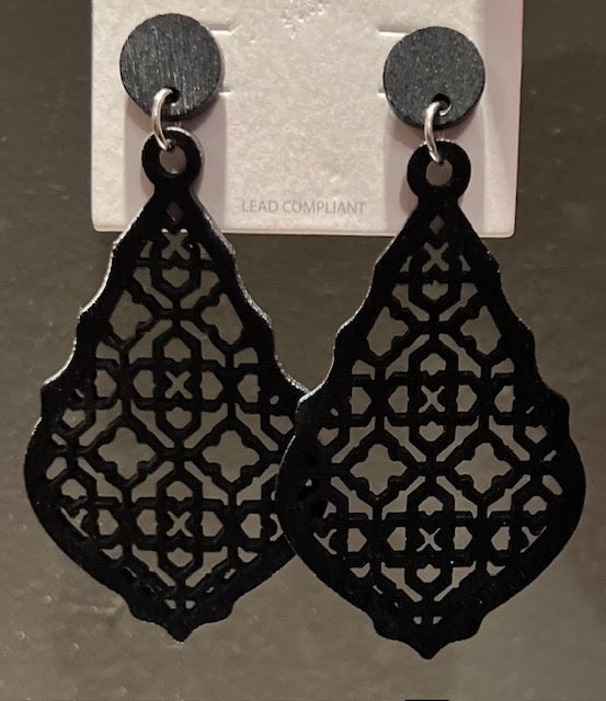 Black Wood Moroccan Style Dangle Earring
