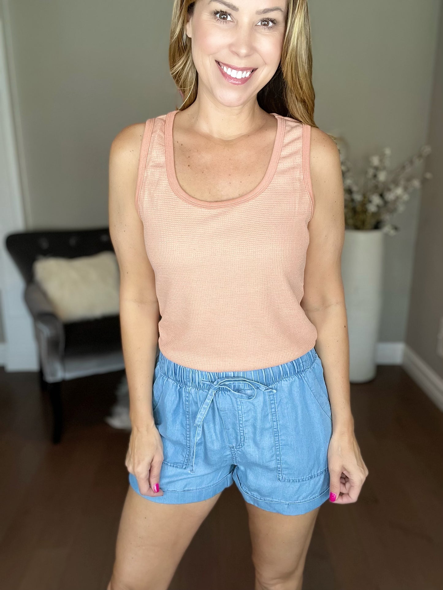Peach Everyday Waffle Knit Tank