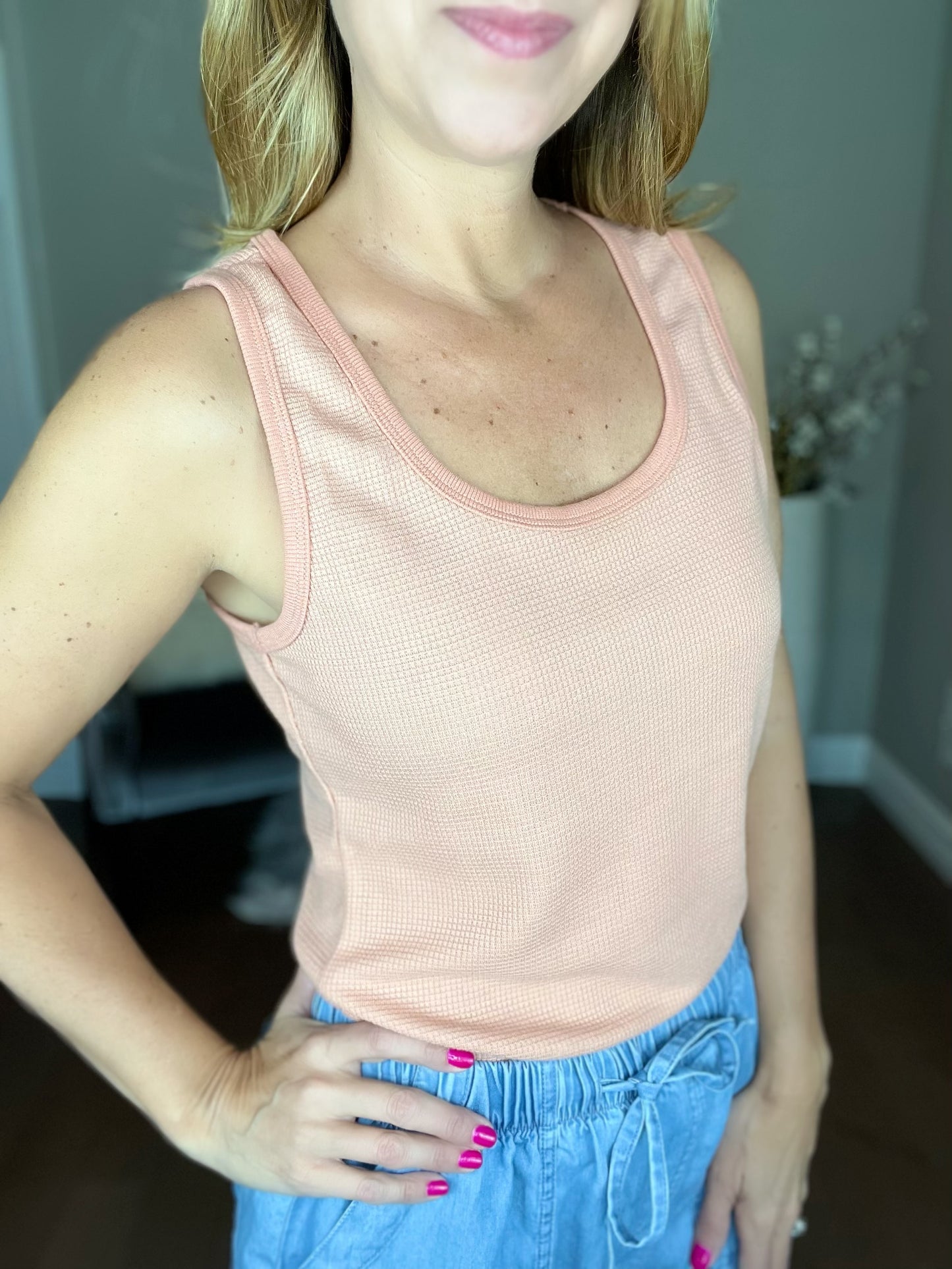 Peach Everyday Waffle Knit Tank