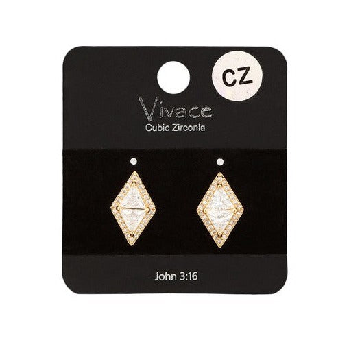 Gold and Clear Diamond Shape Crystal Stud Earring