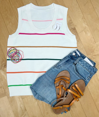 Multicolor Stripe Round Neck Knitted Sweater Tank