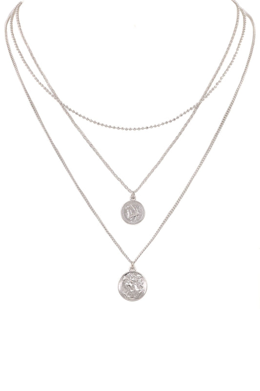 Silver Triple layered coin charm necklace