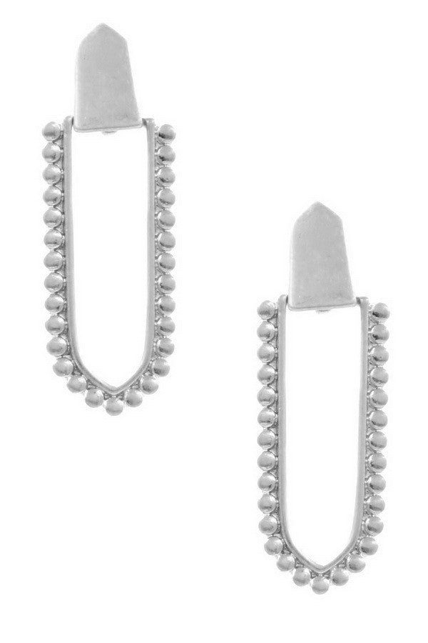 Silver Rectangular Abstract Metal Earrings