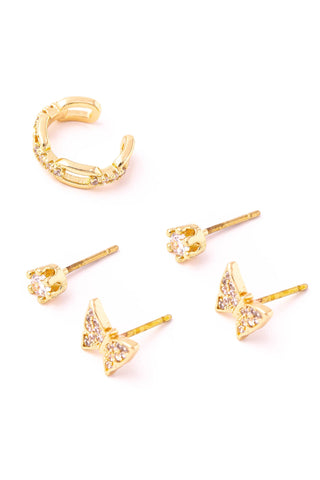 Gold Mixed Studded Earrings Set
