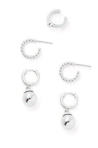 Silver Dainty Metallic Hoop Earrings Set