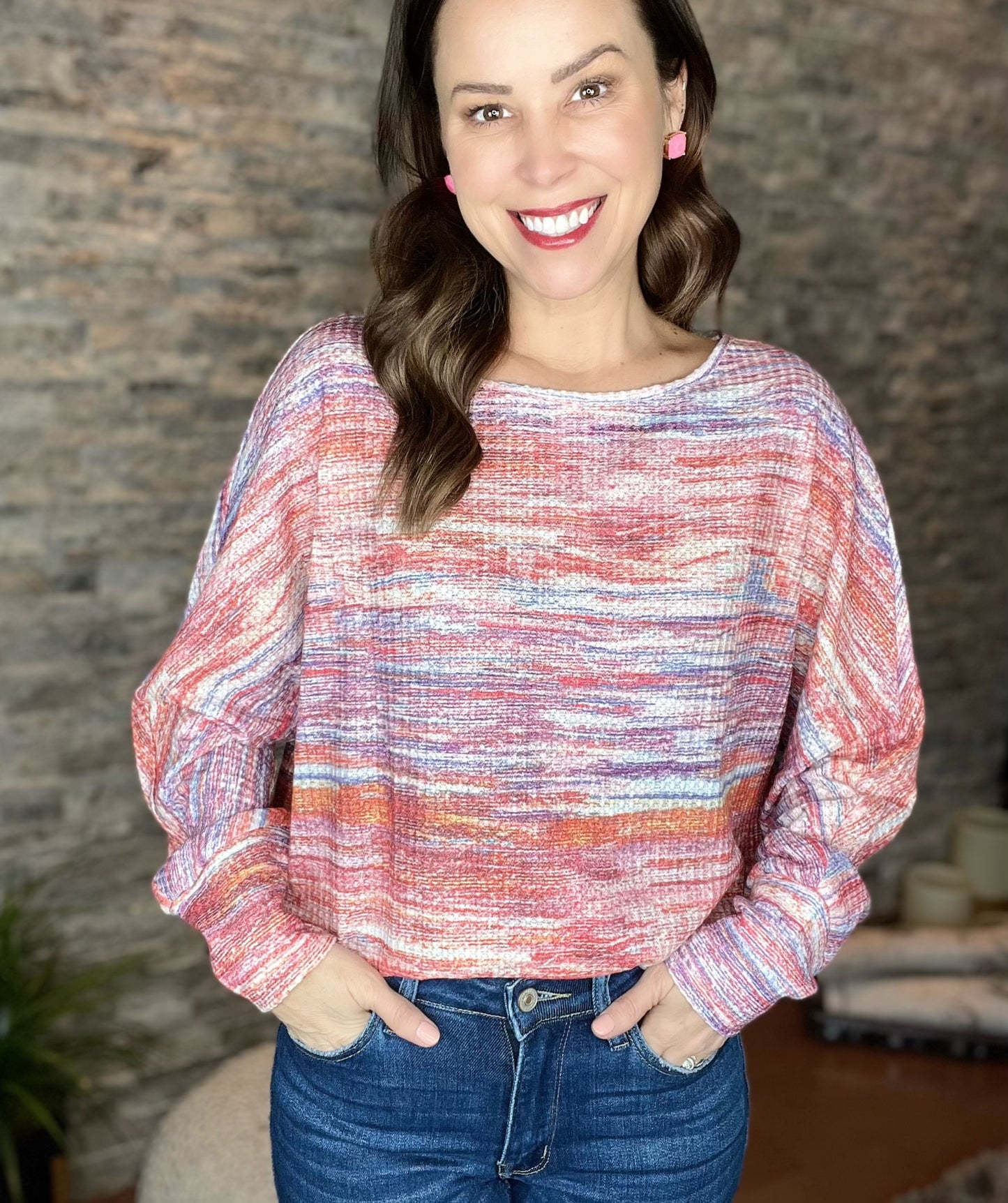 Multicolor Tie Dye Long Sleeve Top with FREE NECKLACE