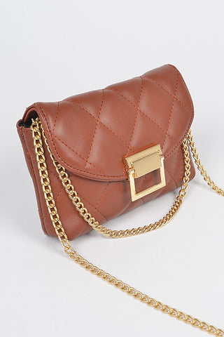 Brown Quilted Faux Leather Crossbody Mini Bag