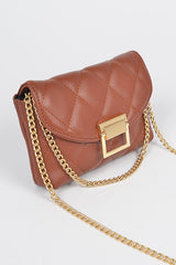 Brown Quilted Faux Leather Crossbody Mini Bag