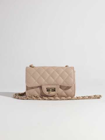 TAUPE TRENDY QUILTED SHOULDER STRAP PURSE