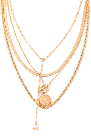Gold Multi Chain Link Coin Pendant Necklace