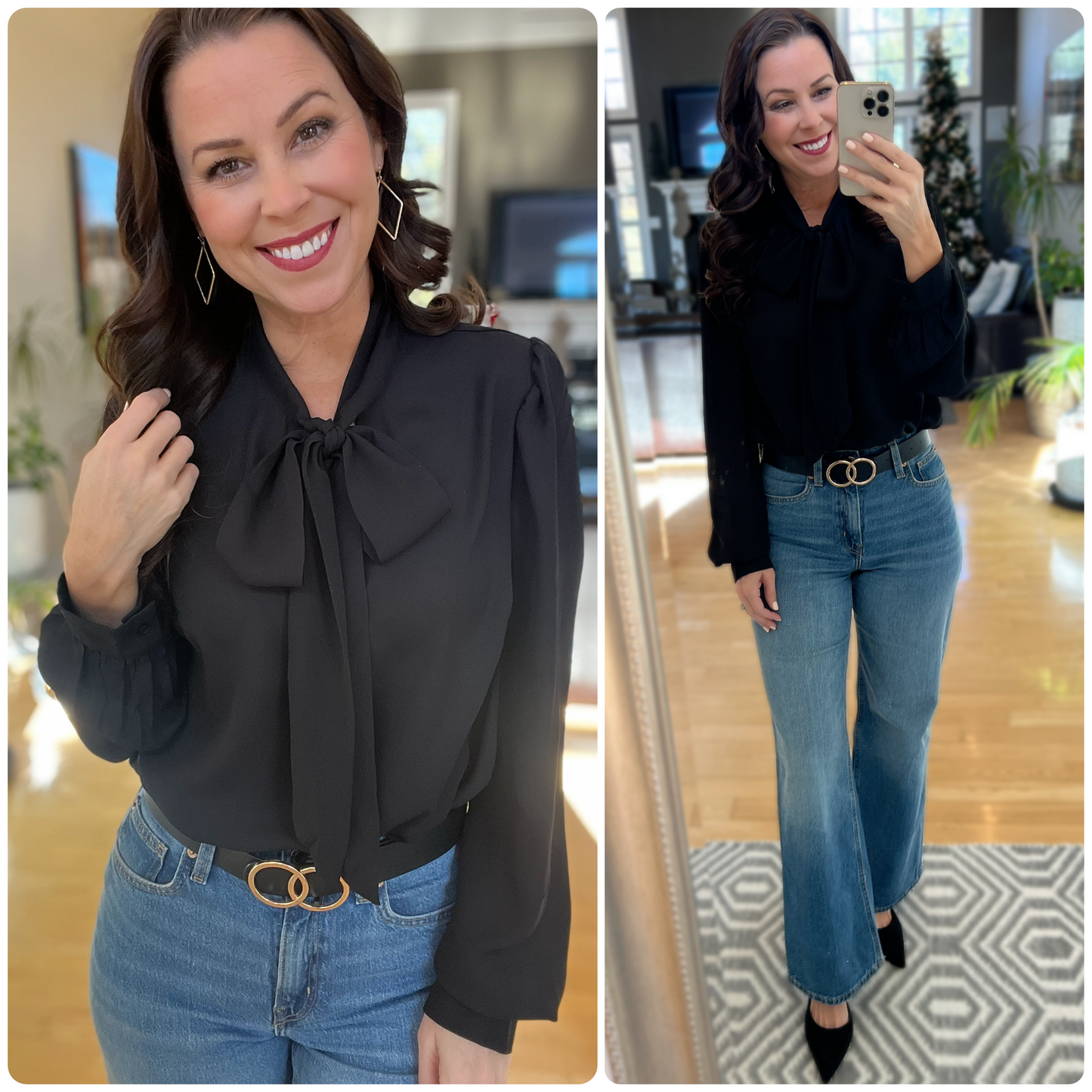 Black Neck Tie Chiffon Blouse