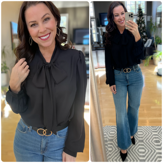 Black Neck Tie Chiffon Blouse