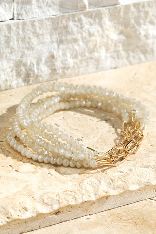 Natural 5 Strand Glass and Chain Bracelet