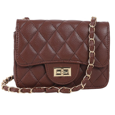 BROWN TRENDY QUILTED SHOULDER STRAP PURSE