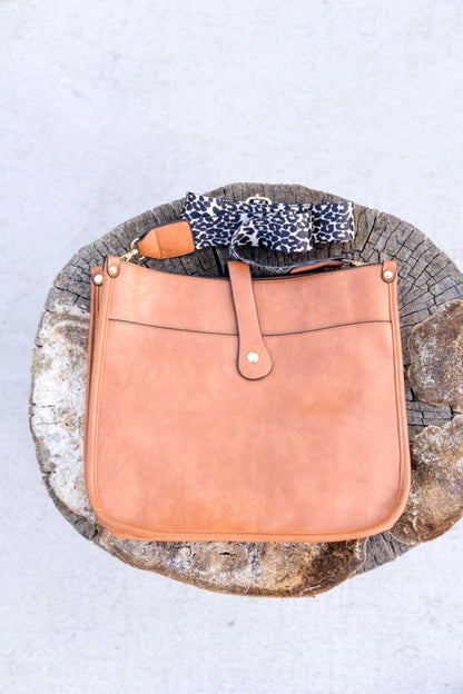 Cognac Crossbody Bag with Removable Leopard Strap
