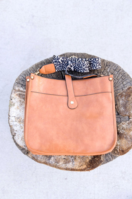 Cognac Crossbody Bag with Removable Leopard Strap