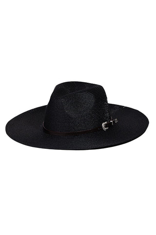 Black Straw Braided Belt Strap Fashion Hat