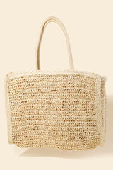 Ivory Straw Braided Rectangle Tote Bag
