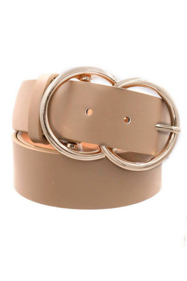 PLUS SIZE Taupe faux leather double metal ring buckle