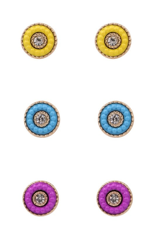 Multicolored Metal rhinestone disc earrings