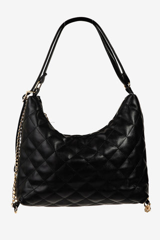 Black Faux Quilted Leather Shoulder Bag