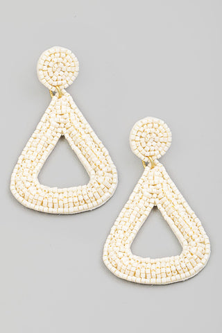 Ivory Seed Beaded Triangle Drop Earrings