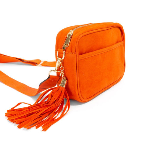 Orange Faux Suede Crossbody Bag With Tassel