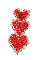 Red Seed Bead Heart Drop Earrings