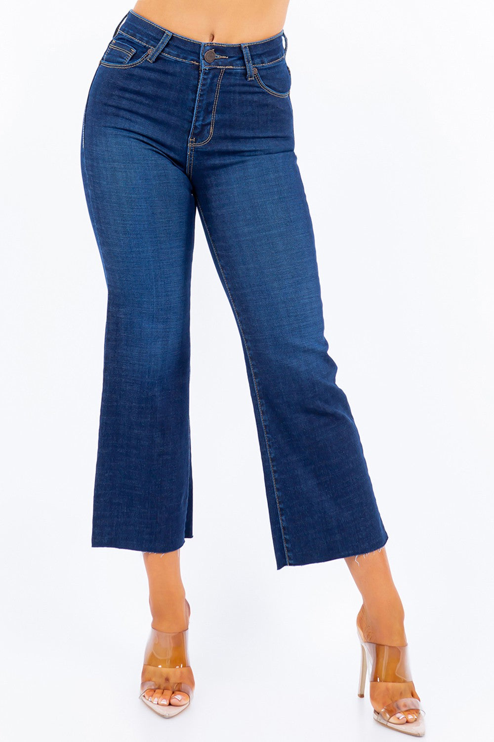 Dark Stone MID-RISE WIDE-LEG CROPPED JEANS (Doorbuster, final sale)