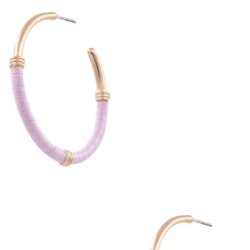 Lavender Cotton Thread Wrap Open Hoop Earrings