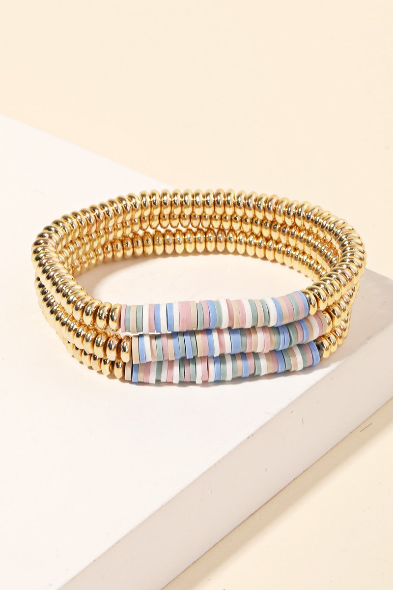 Pastel Disc Beaded Stackable Bracelet Set