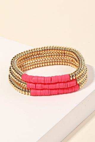 Coral/Pink Disc Beaded Stackable Bracelet Set