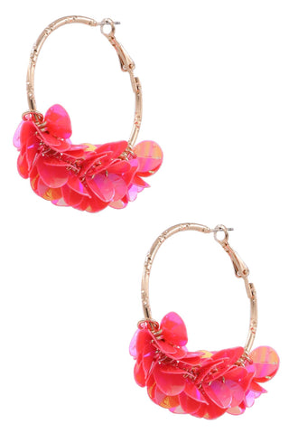 Pink Acrylic Fringe Metal Hoop Earrings
