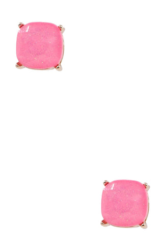 Pink Acrylic Sparkle Square Stud Earrings