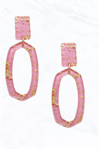 Pink/Gold Cut-Out Hexagon Acetate Post Dangle Earrings