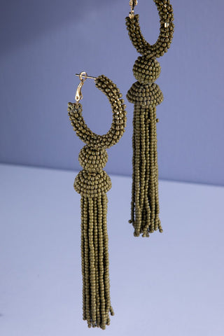 Olive Long Beaded Earrings